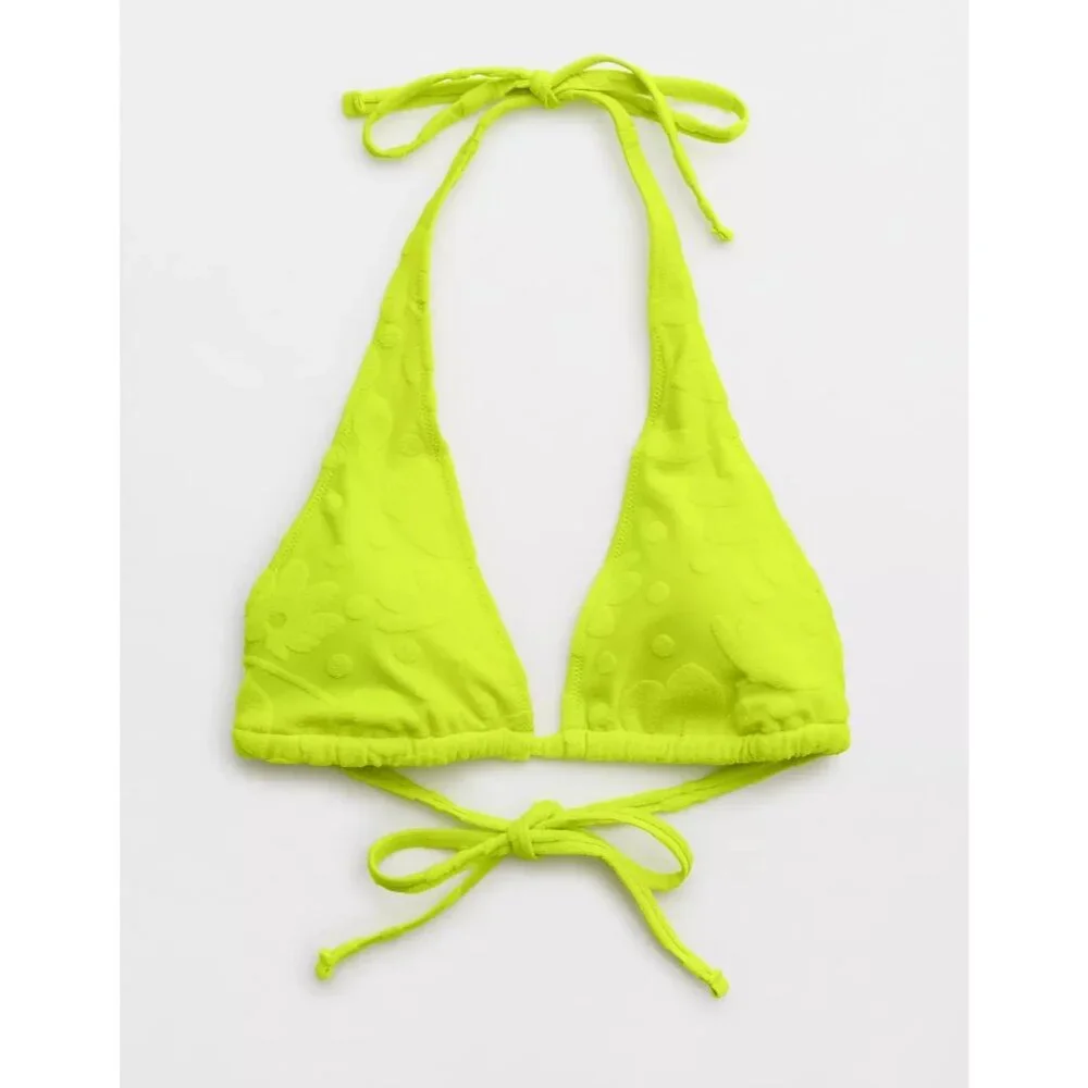 Aerie NWT Terry Triangle Bikini Top in Lime Slush